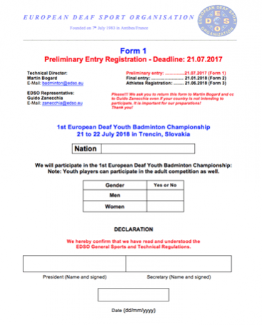 Download Form 1 - Youth Preliminary Entry Registration