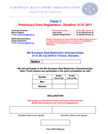 Download Form 1 - Preliminary Entry Registration